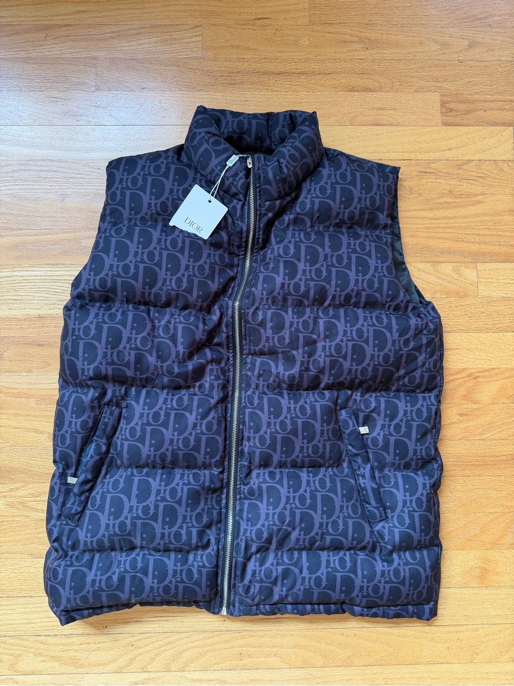 Dior Men's Black + Navy All-Over Monogram Puffer Vest